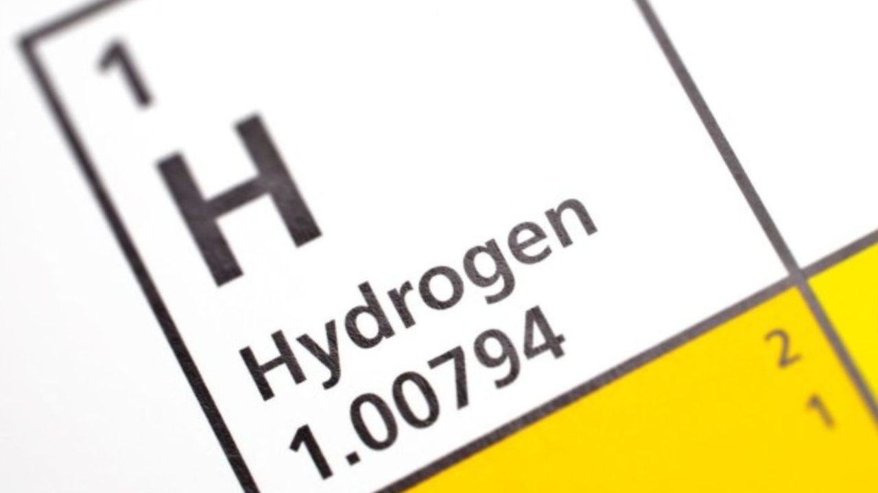 Hydrogen on the periodic table of elements with yellow colouring