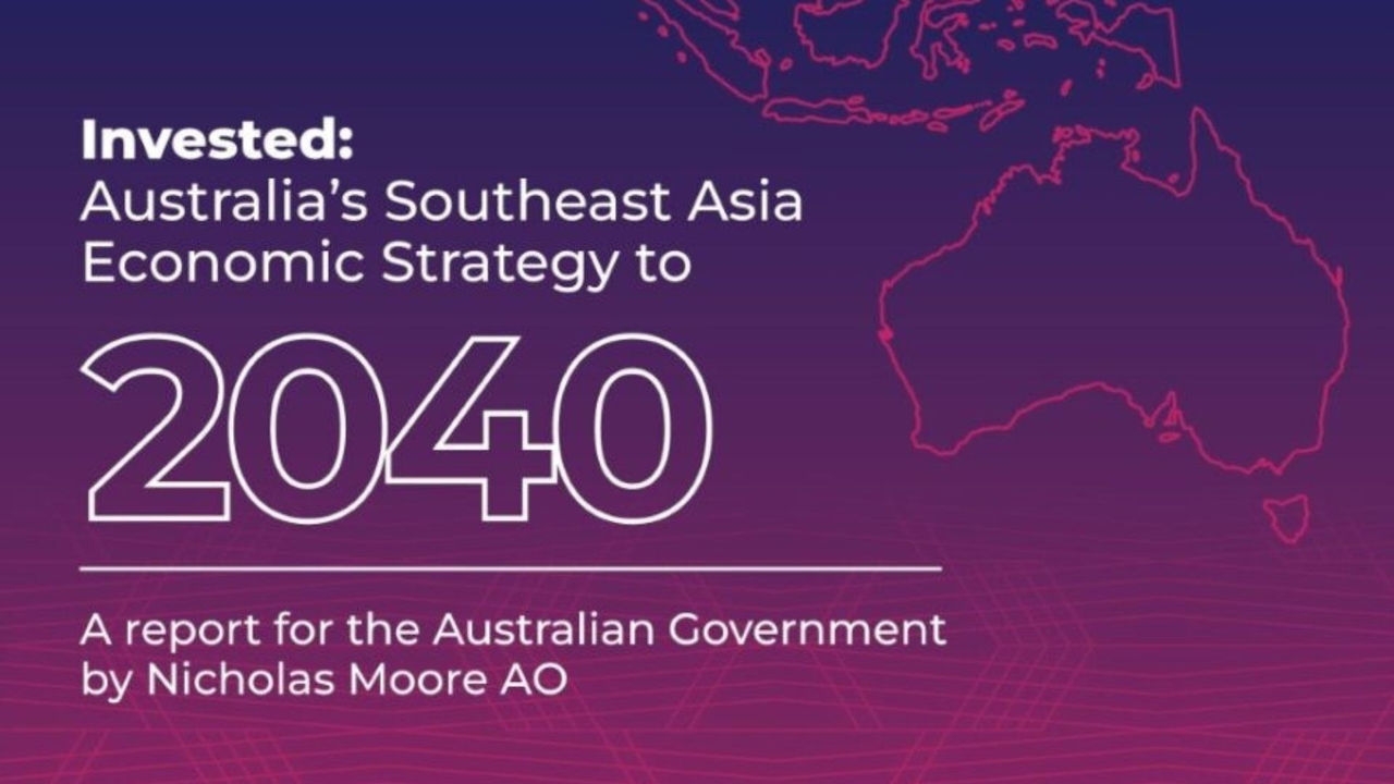 Purple coloured graphic of Australia and South East Asia map for strategy document cover