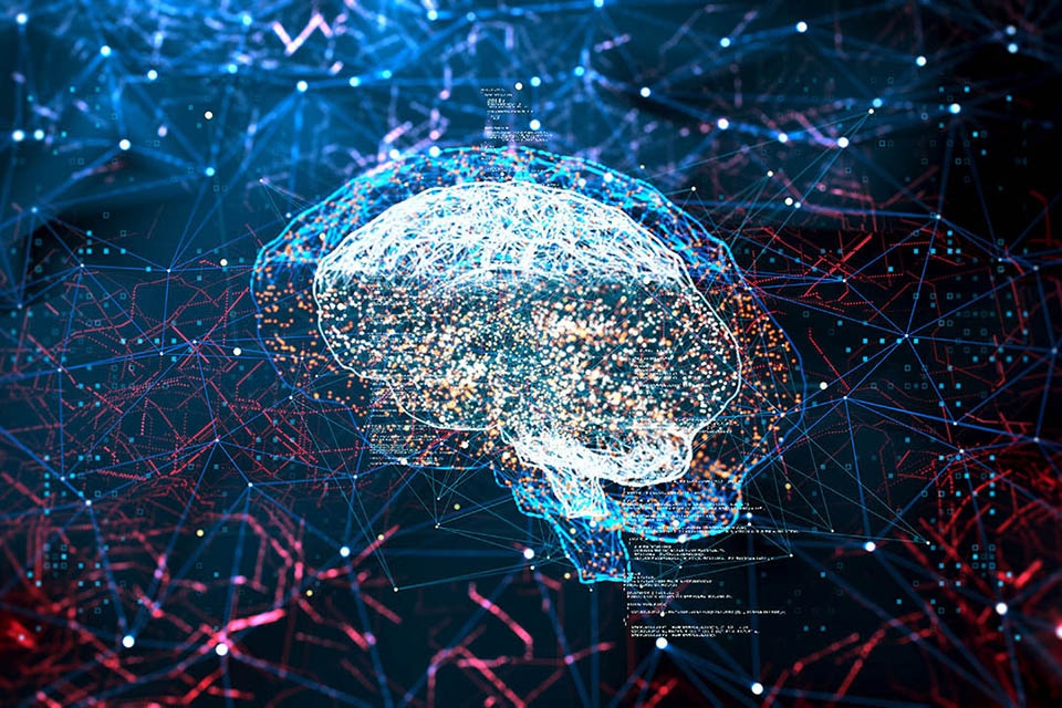 Artificial Intelligence digital concept with brain shape