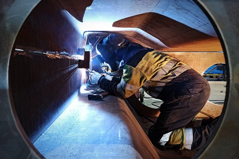Worker welding