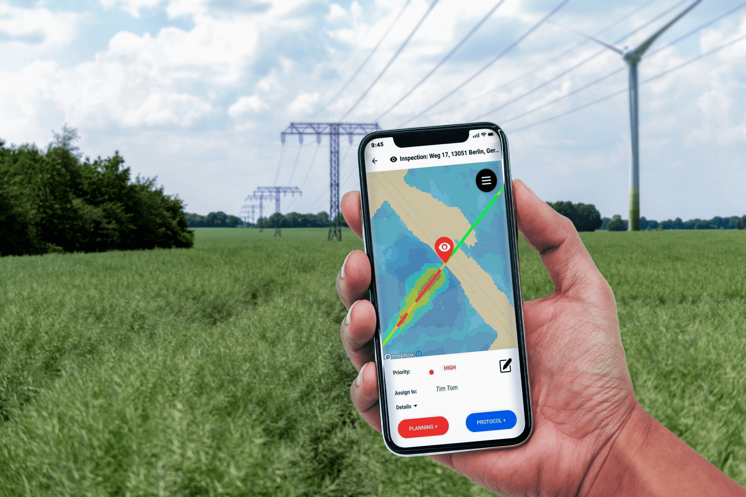 Hand holding mobile phone that is displaying a map.