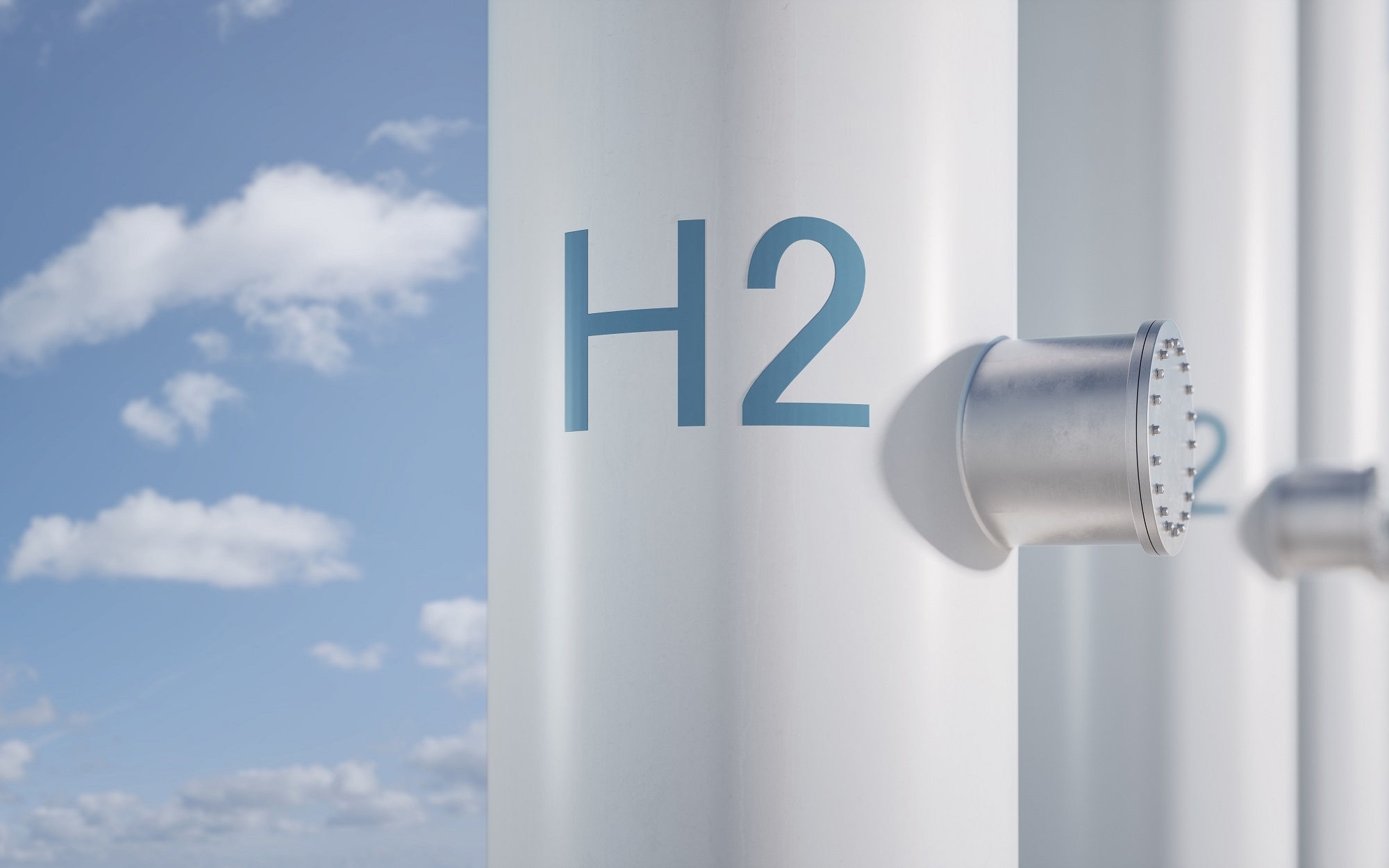 Graphic of hydrogen silos with the letters H2 on them