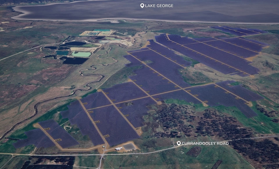 The Blind Creek Solar Farm in Bungendore integrates a fully operational, regenerative farm within the site. Artist’s rendition of the solar farm courtesy of Octopus Australia.
