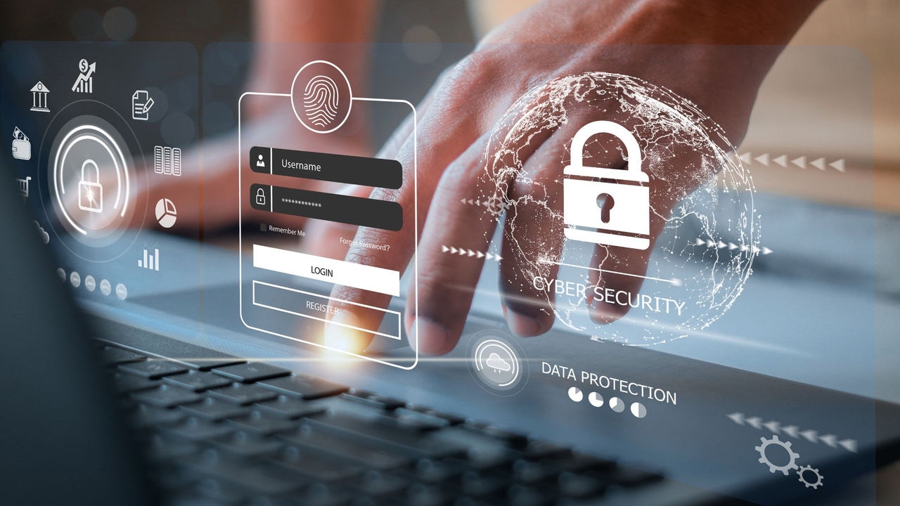 Cyber security secure login via futuristic digital display concept